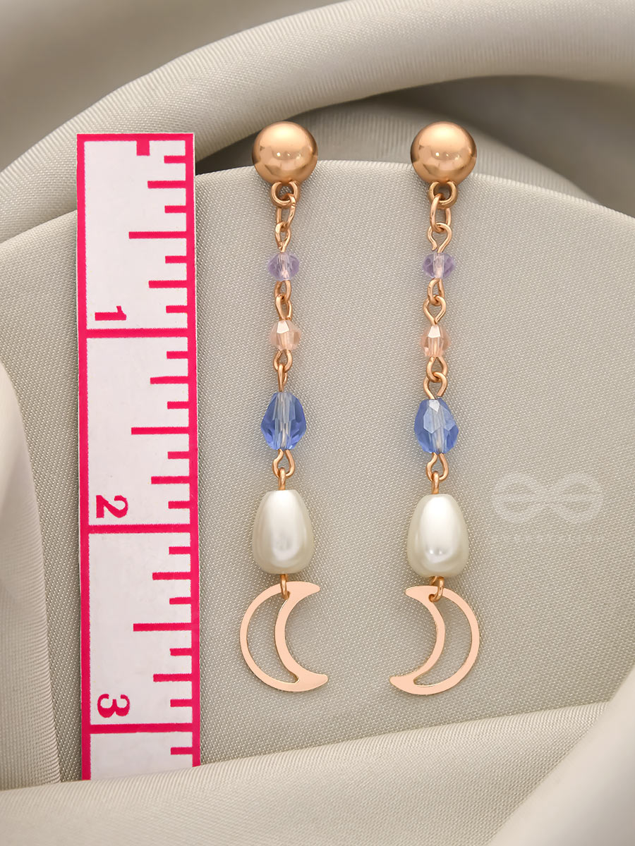 Over The Moon - Golden Pearl And Beads Earrings