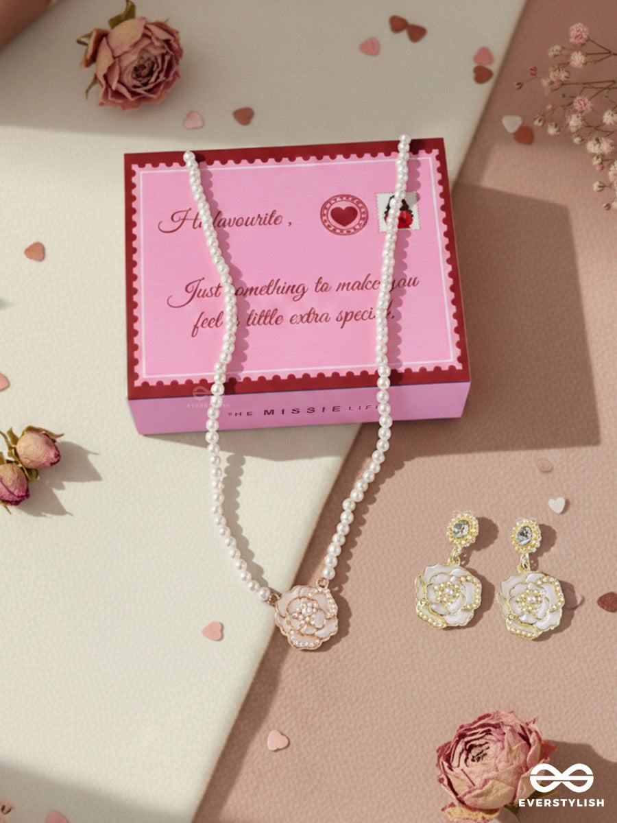 The Missie Life - Pearl Garden – Ivory Floral Earrings & Necklace Jewellery Set