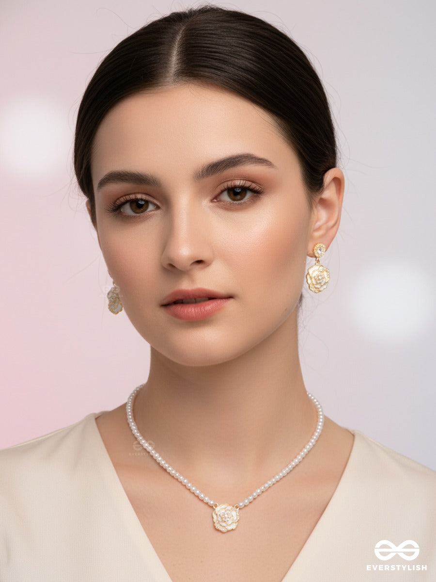The Missie Life - Pearl Garden – Ivory Floral Earrings & Necklace Jewellery Set