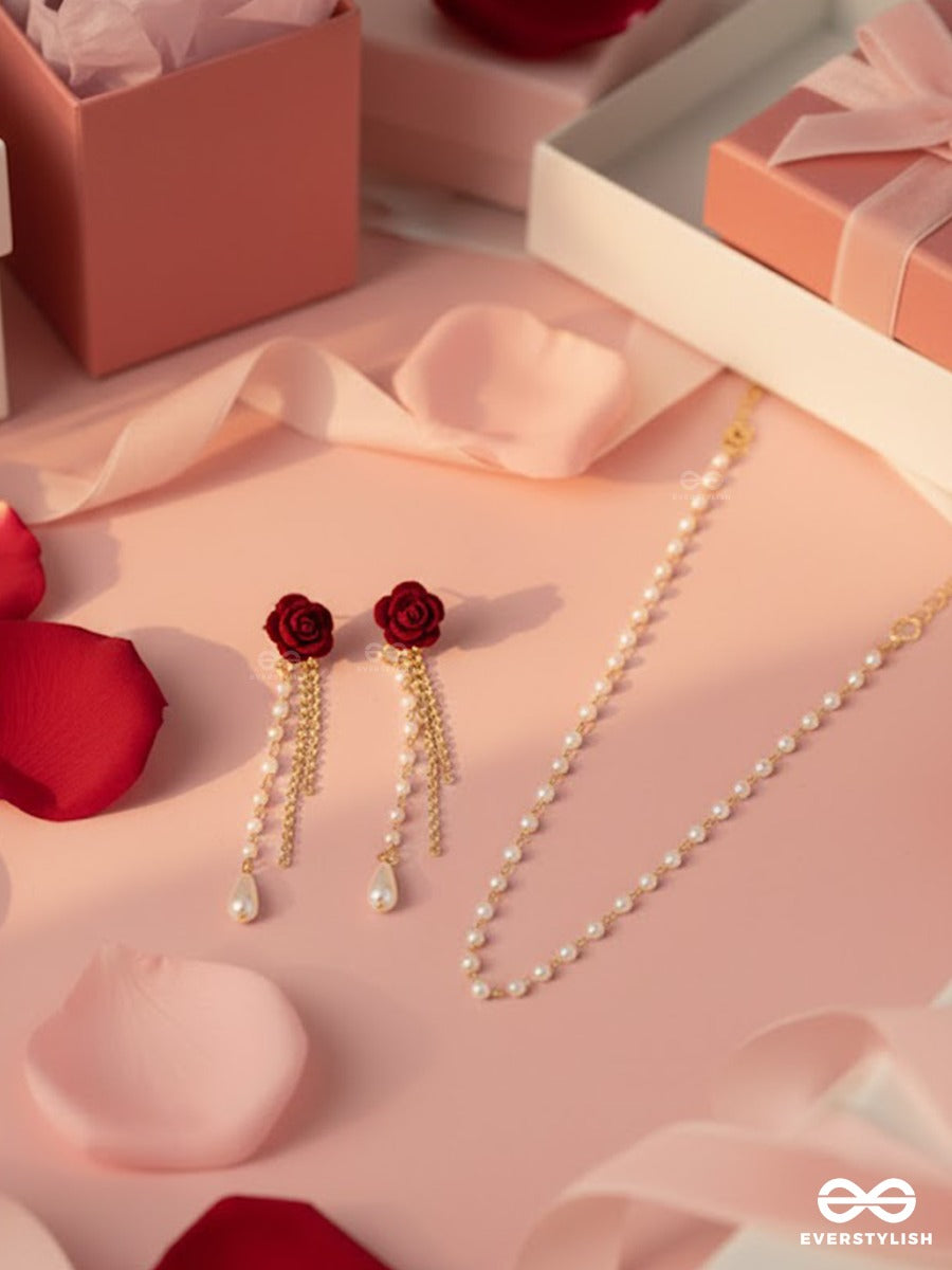 The Missie Life - Rose Bloom – Pearl Earrings & Necklace Jewellery Set