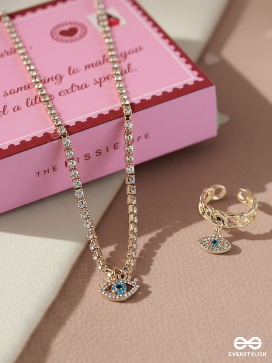 The Missie Life - Watchful Gleam – Evil Eye Ring & Necklace Jewellery Set