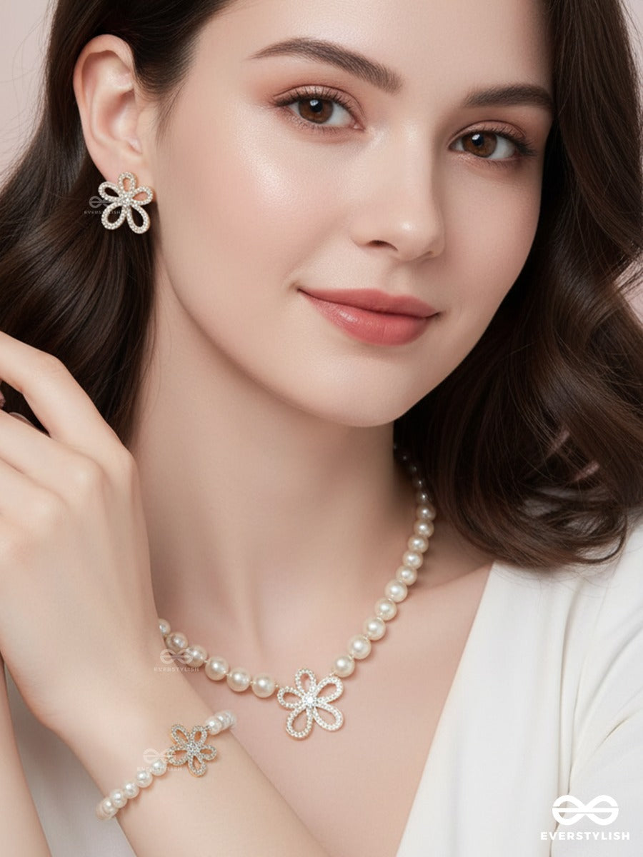 The Missie Life - Blossom Pearl – Floral Earrings, Bracelet And Necklace Jewellery Set