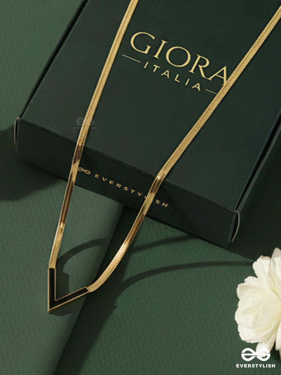 Giora Italia - Vertica Luxe –  Stainless Steel 18K Gold Plated Anti-Tarnish V Pendant Necklace