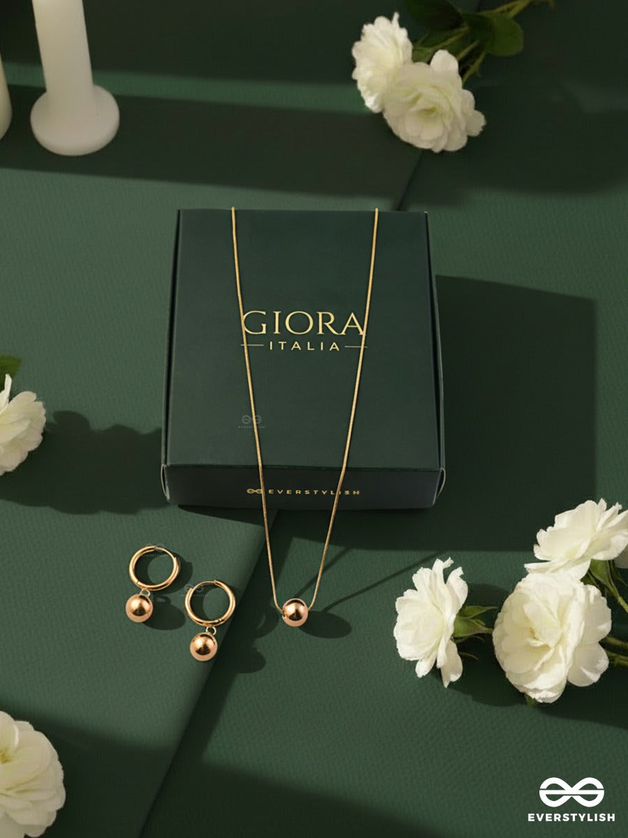 Giora Italia - The Lumi Orb –  Stainless Steel 18K Gold Plated Anti-Tarnish Earrings And Necklace Jewellery Set