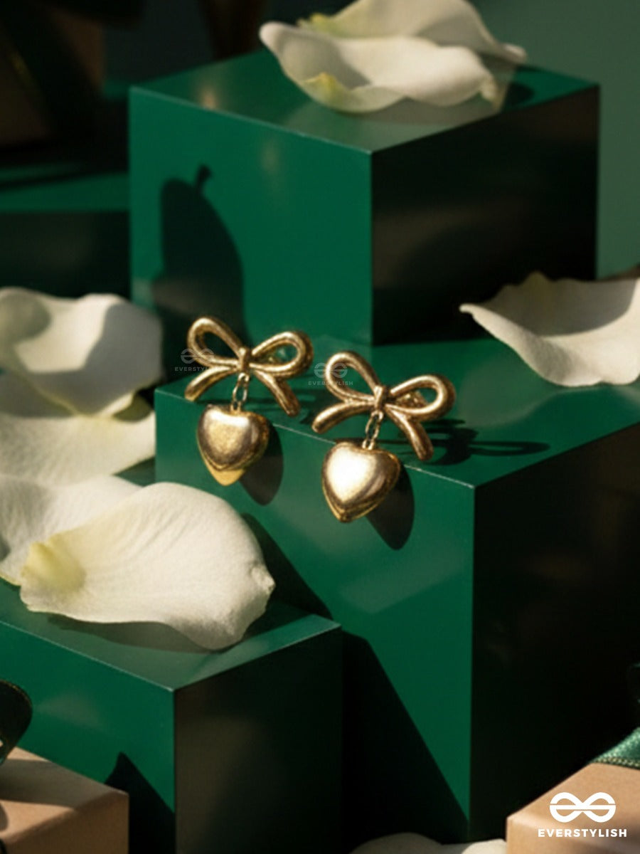 Giora Italia - Chérie Bow- Stainless Steel 18K Gold Plated Anti-Tarnish Classic Bow And Heart Earrings