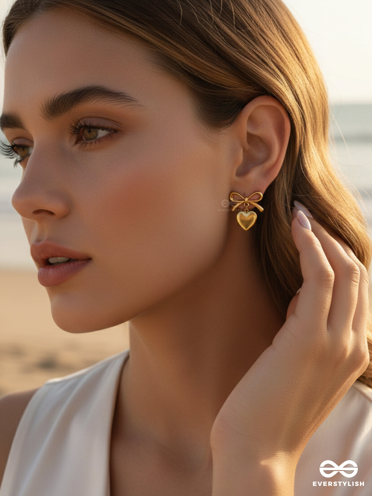 Giora Italia - Chérie Bow- Stainless Steel 18K Gold Plated Anti-Tarnish Classic Bow And Heart Earrings