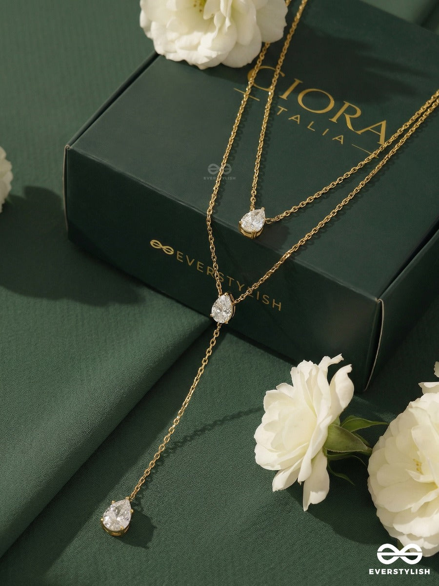 Giora Italia - Falling Ember – Stainless Steel 18K Gold Plated Anti-Tarnish Cubic Zirconia Stones Drop Detail Necklace