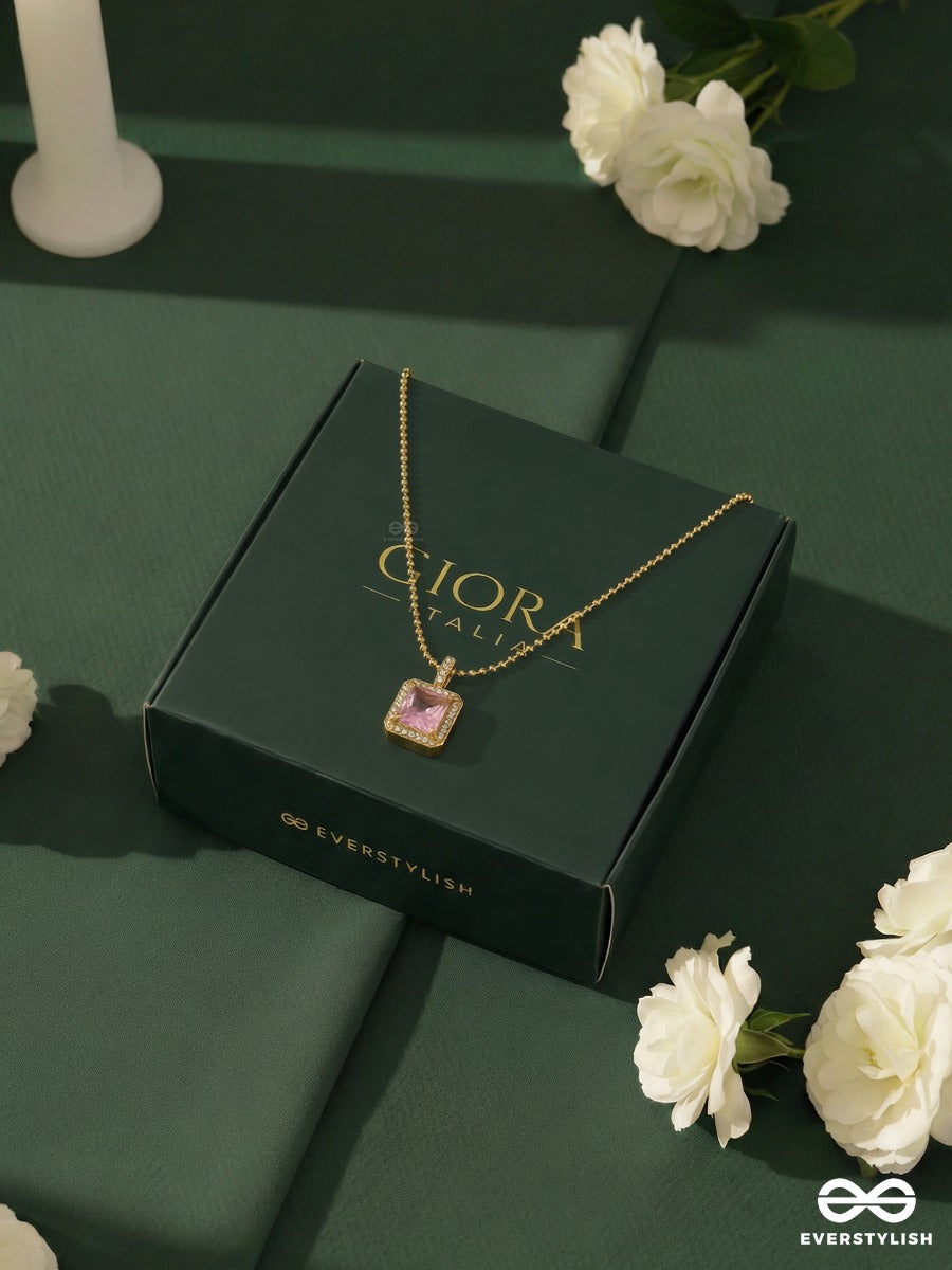 Giora Italia - Blush Signet – Stainless Steel 18K Gold Plated Anti-Tarnish Pink Stone Pendant Necklace
