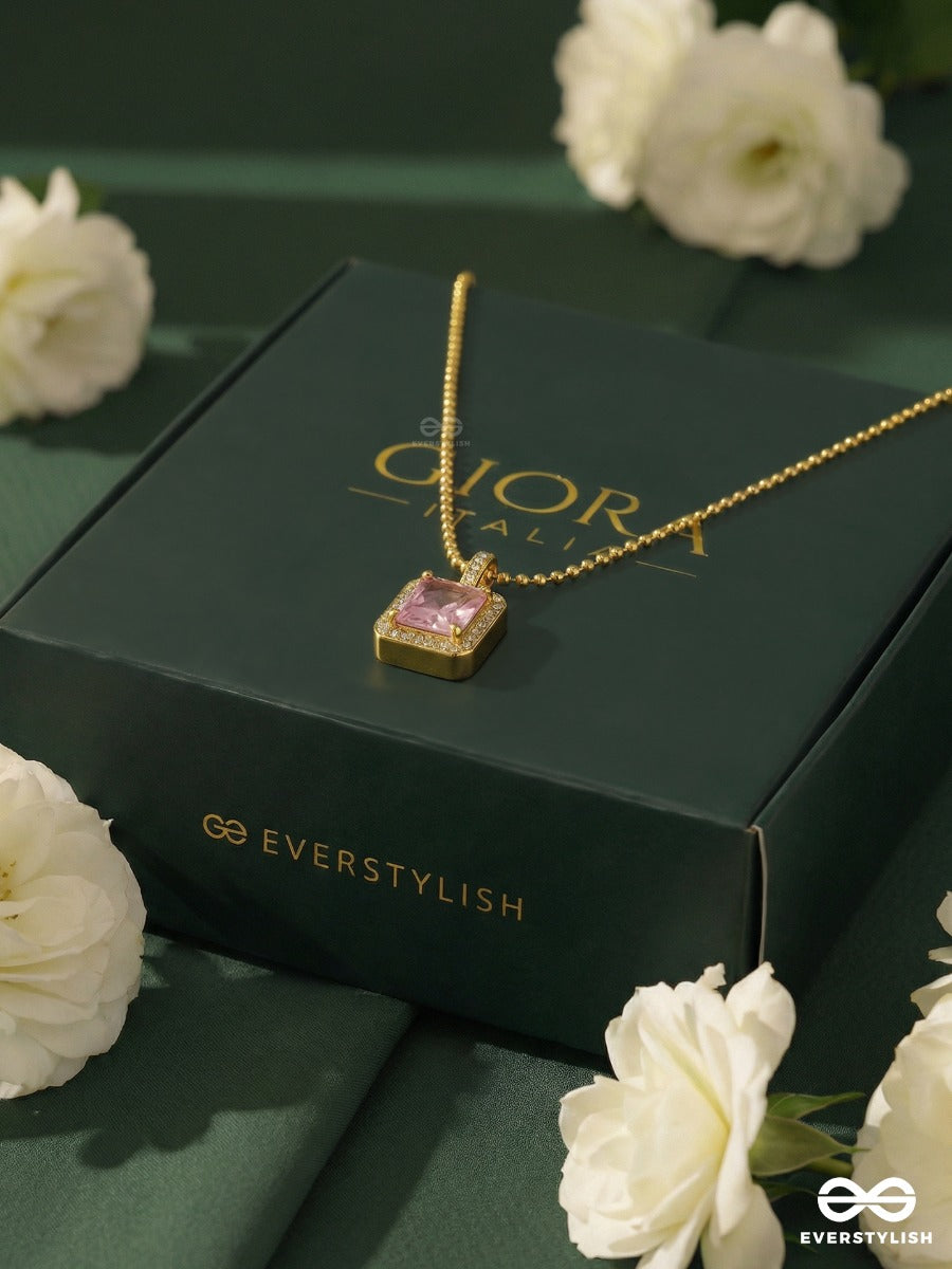 Giora Italia - Blush Signet – Stainless Steel 18K Gold Plated Anti-Tarnish Pink Stone Pendant Necklace