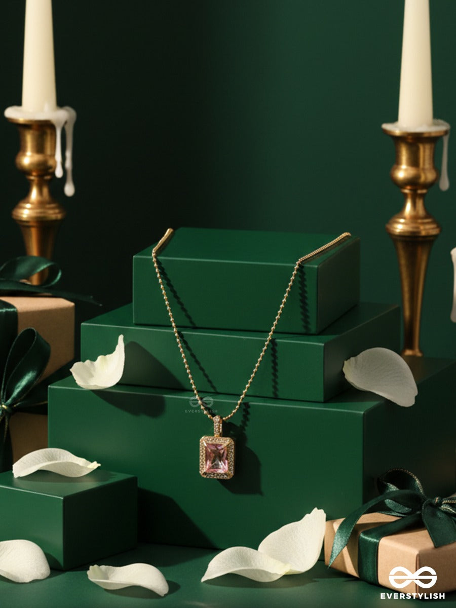 Giora Italia - Blush Signet – Stainless Steel 18K Gold Plated Anti-Tarnish Pink Stone Pendant Necklace