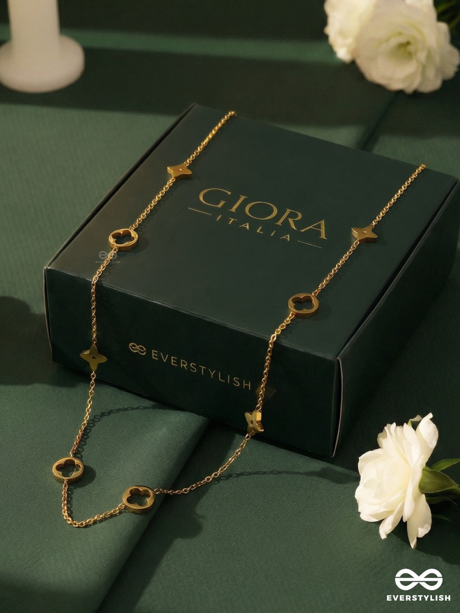 Giora Italia - Golden Charm Trail – Stainless Steel 18K Gold Plated Anti-Tarnish Motif Necklace