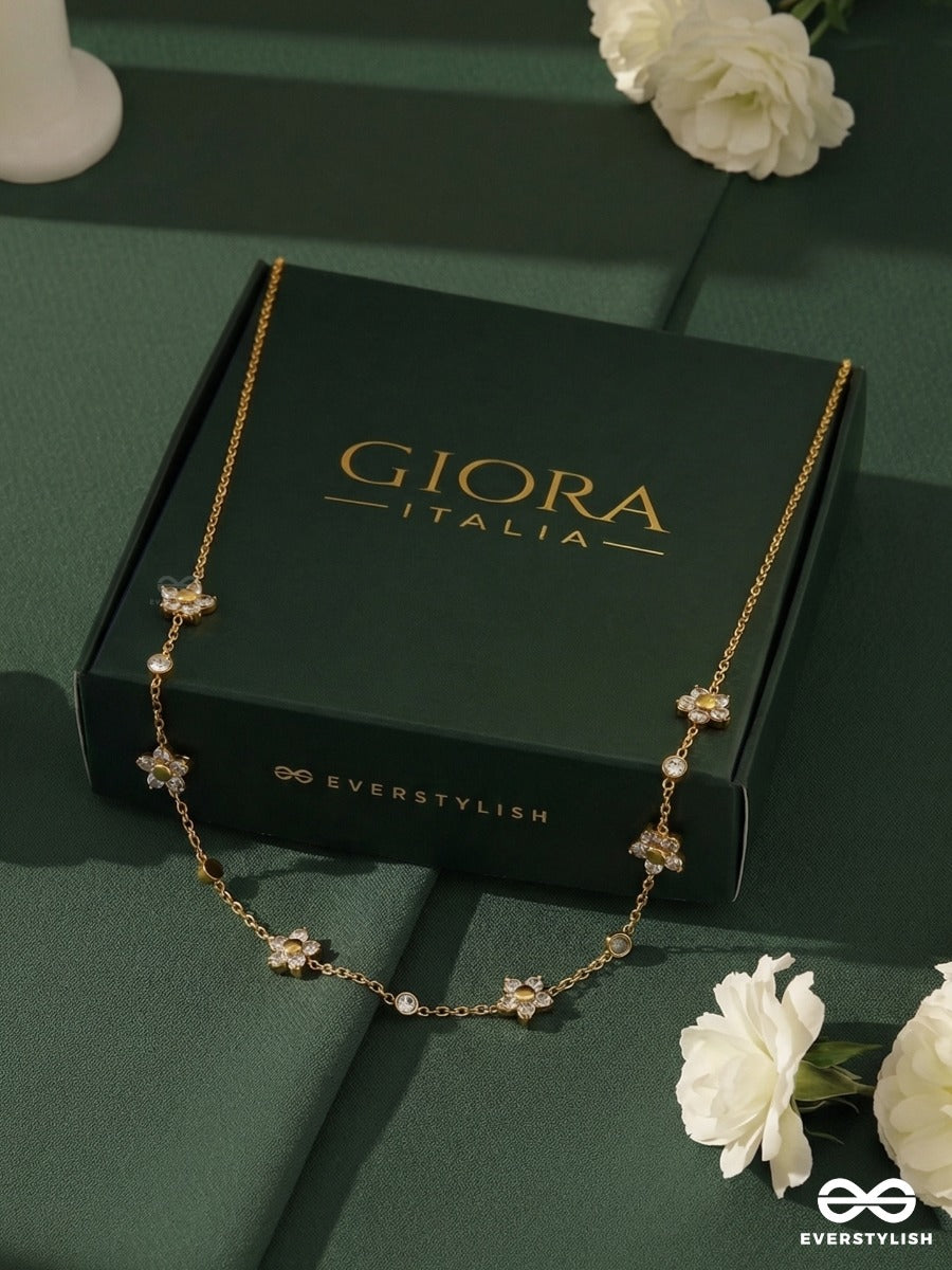 Giora Italia - Daisy Shimmer – Stainless Steel 18K Gold Plated Anti-Tarnish Flower Chain Necklace