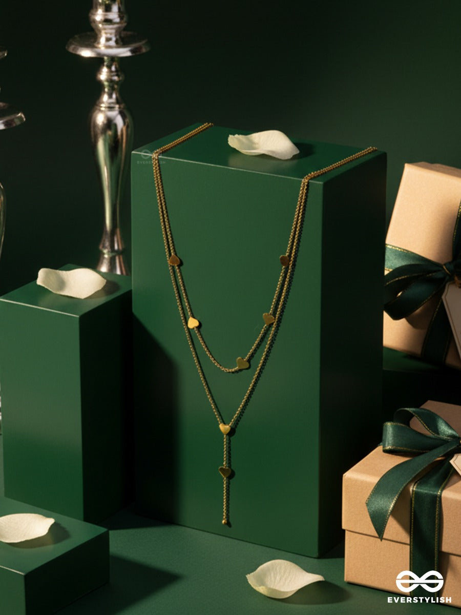 Giora Italia - Amanta Fall – Stainless Steel 18K Gold Plated Anti-Tarnish Layered Heart Drop Necklace
