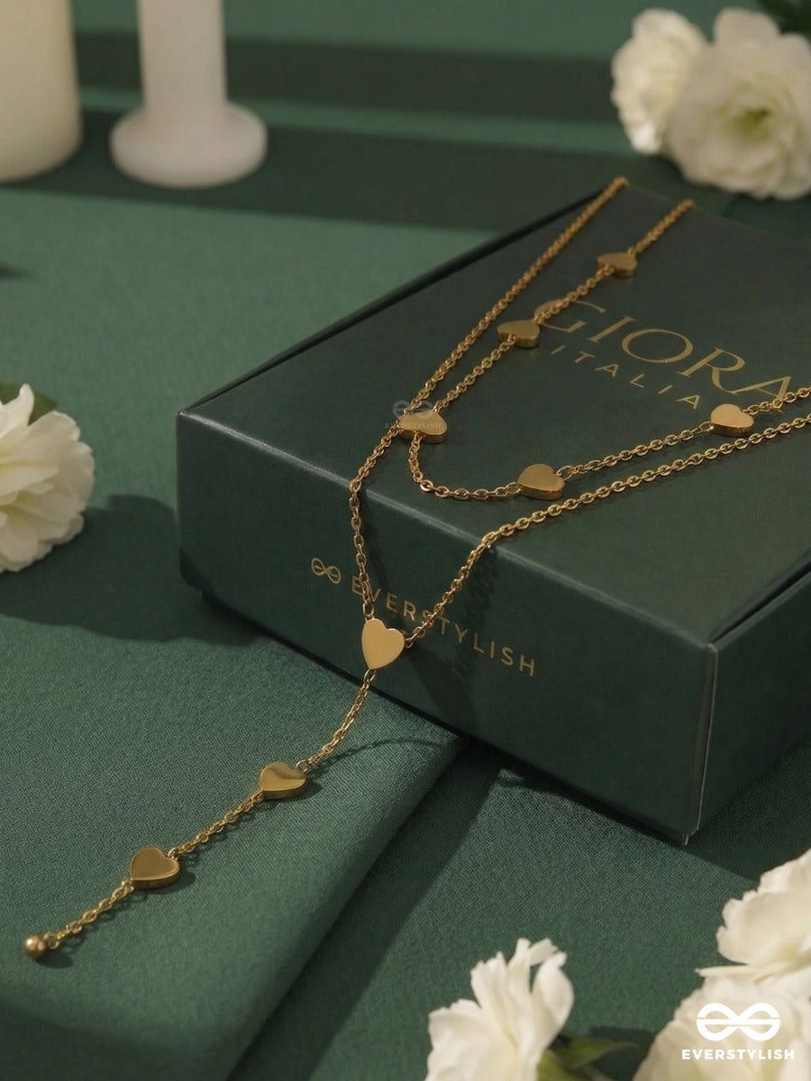 Giora Italia - Amanta Fall – Stainless Steel 18K Gold Plated Anti-Tarnish Layered Heart Drop Necklace