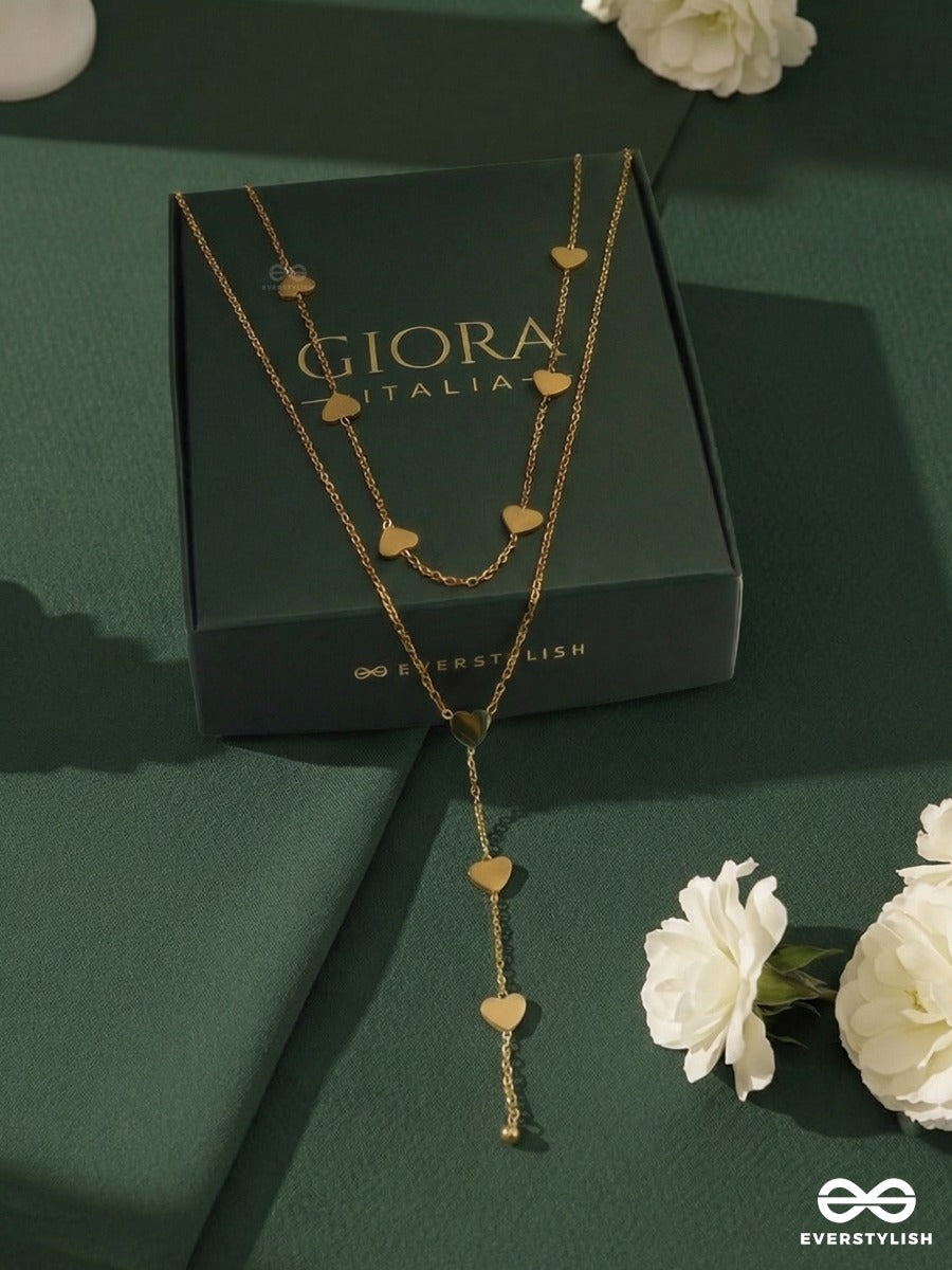 Giora Italia - Amanta Fall – Stainless Steel 18K Gold Plated Anti-Tarnish Layered Heart Drop Necklace