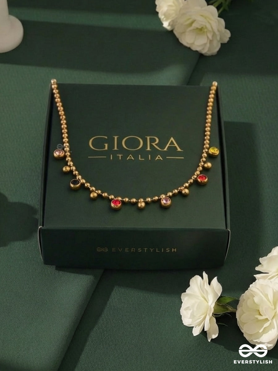 Giora Italia - Gem Parade – Stainless Steel 18K Gold Plated Anti-Tarnish Multicolour Stone Charm Necklace