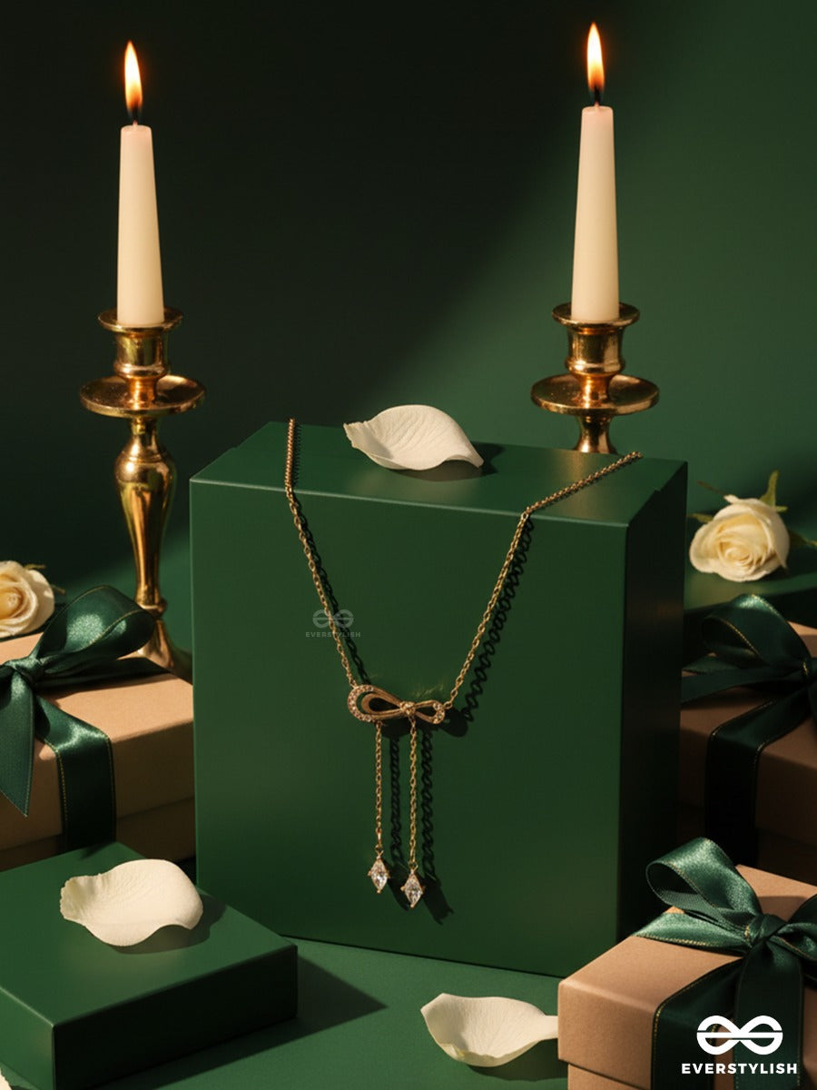 Giora Italia - Velora Bond – Stainless Steel 18K Gold Plated Anti-Tarnish Bow Drop Necklace