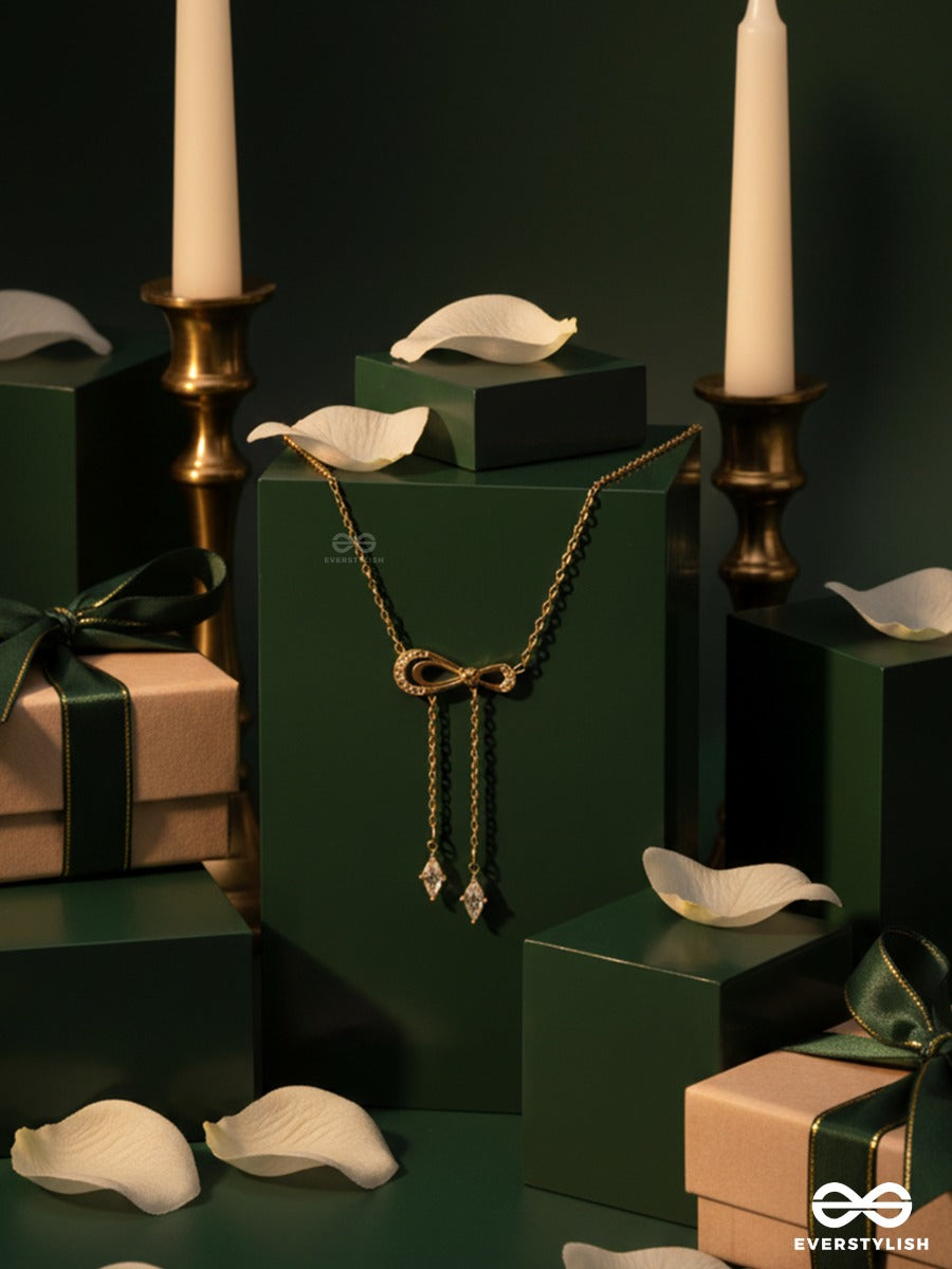Giora Italia - Velora Bond – Stainless Steel 18K Gold Plated Anti-Tarnish Bow Drop Necklace