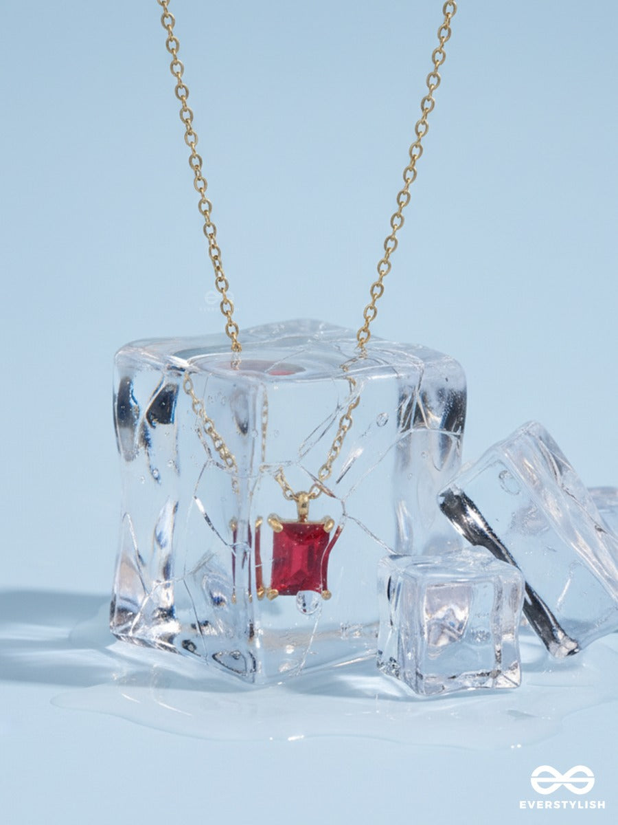 Giora Italia - Scarlet Mark – Stainless Steel 18K Gold Plated Anti-Tarnish Red Stone Pendant Necklace