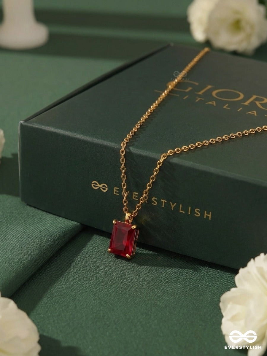 Giora Italia - Scarlet Mark – Stainless Steel 18K Gold Plated Anti-Tarnish Red Stone Pendant Necklace