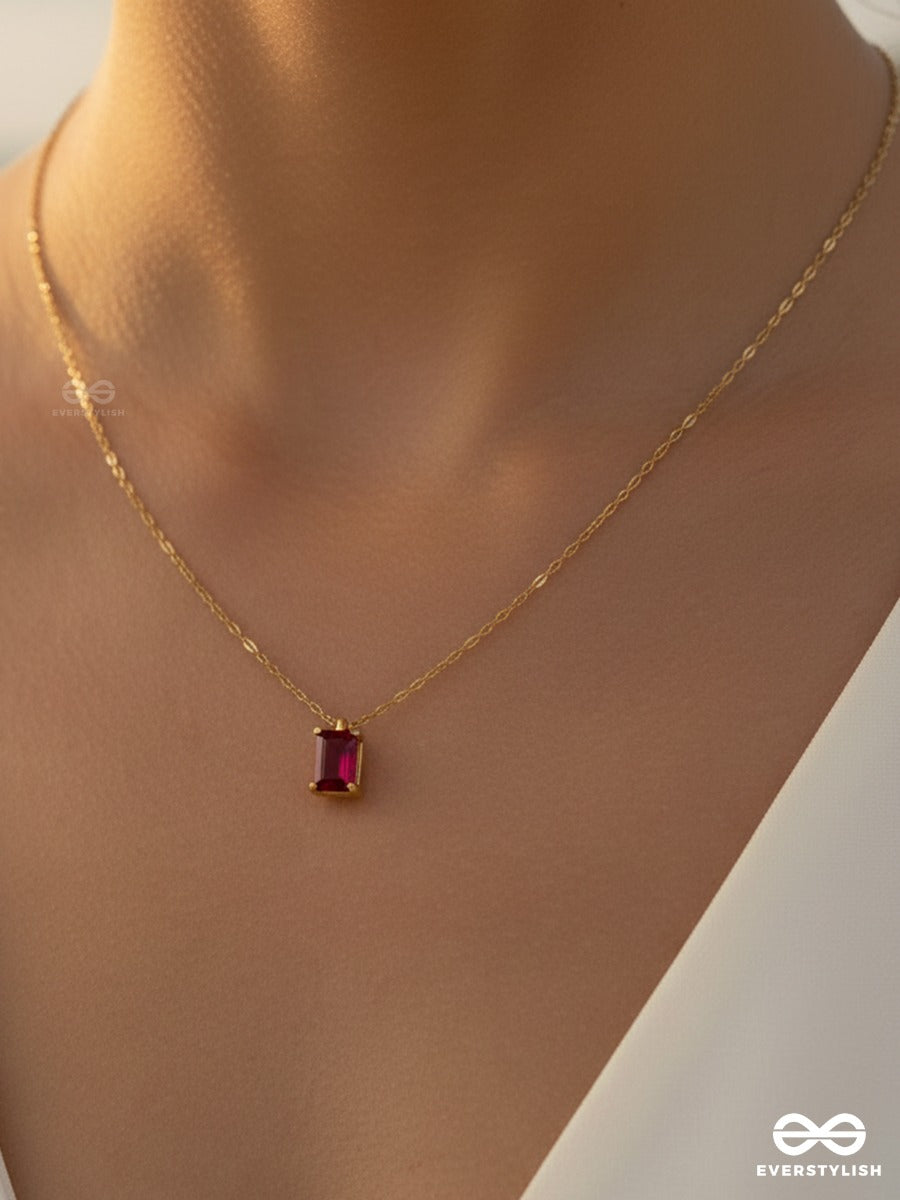 Giora Italia - Scarlet Mark – Stainless Steel 18K Gold Plated Anti-Tarnish Red Stone Pendant Necklace
