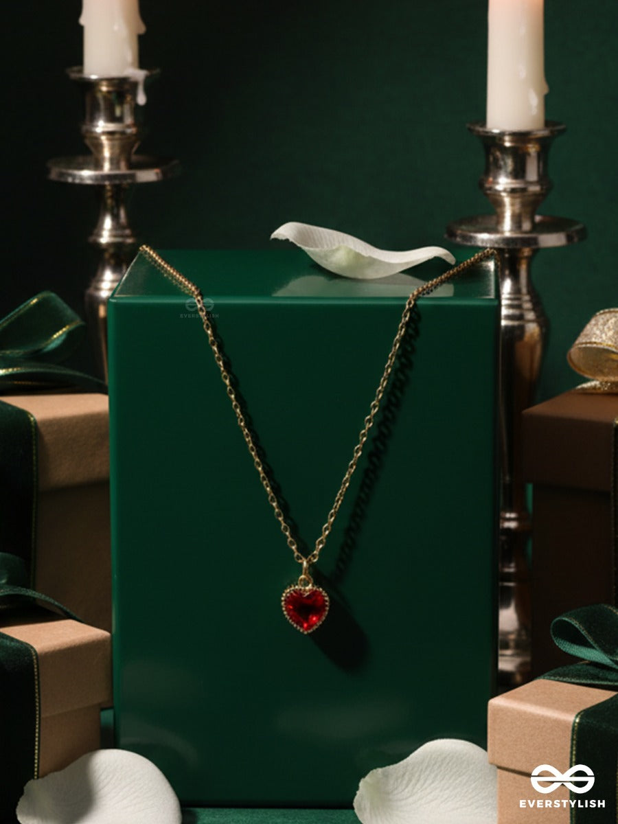 Giora Italia - Ruby Fleur – Stainless Steel 18K Gold Plated Anti-Tarnish Mini Heart Pendant Necklace
