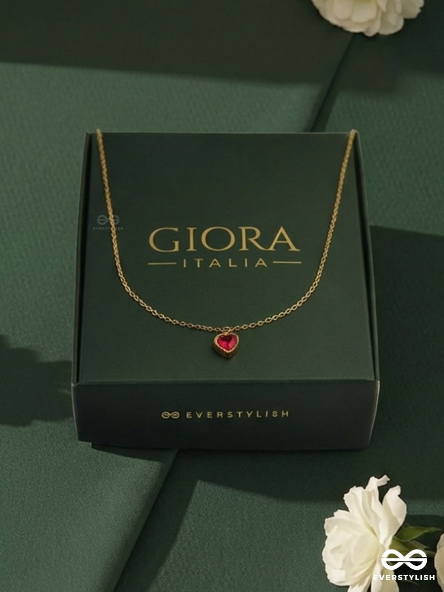 Giora Italia - Ruby Fleur – Stainless Steel 18K Gold Plated Anti-Tarnish Mini Heart Pendant Necklace