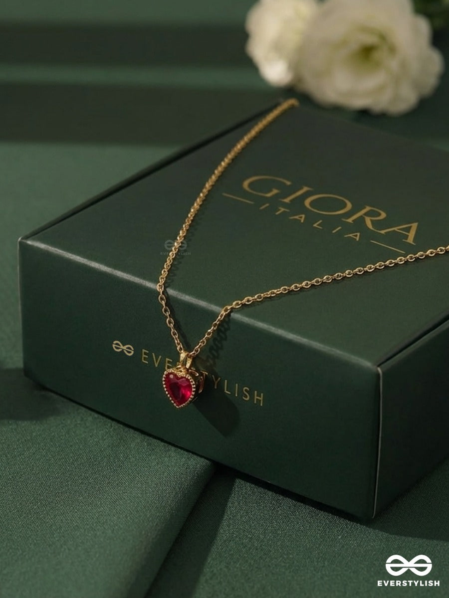Giora Italia - Ruby Fleur – Stainless Steel 18K Gold Plated Anti-Tarnish Mini Heart Pendant Necklace