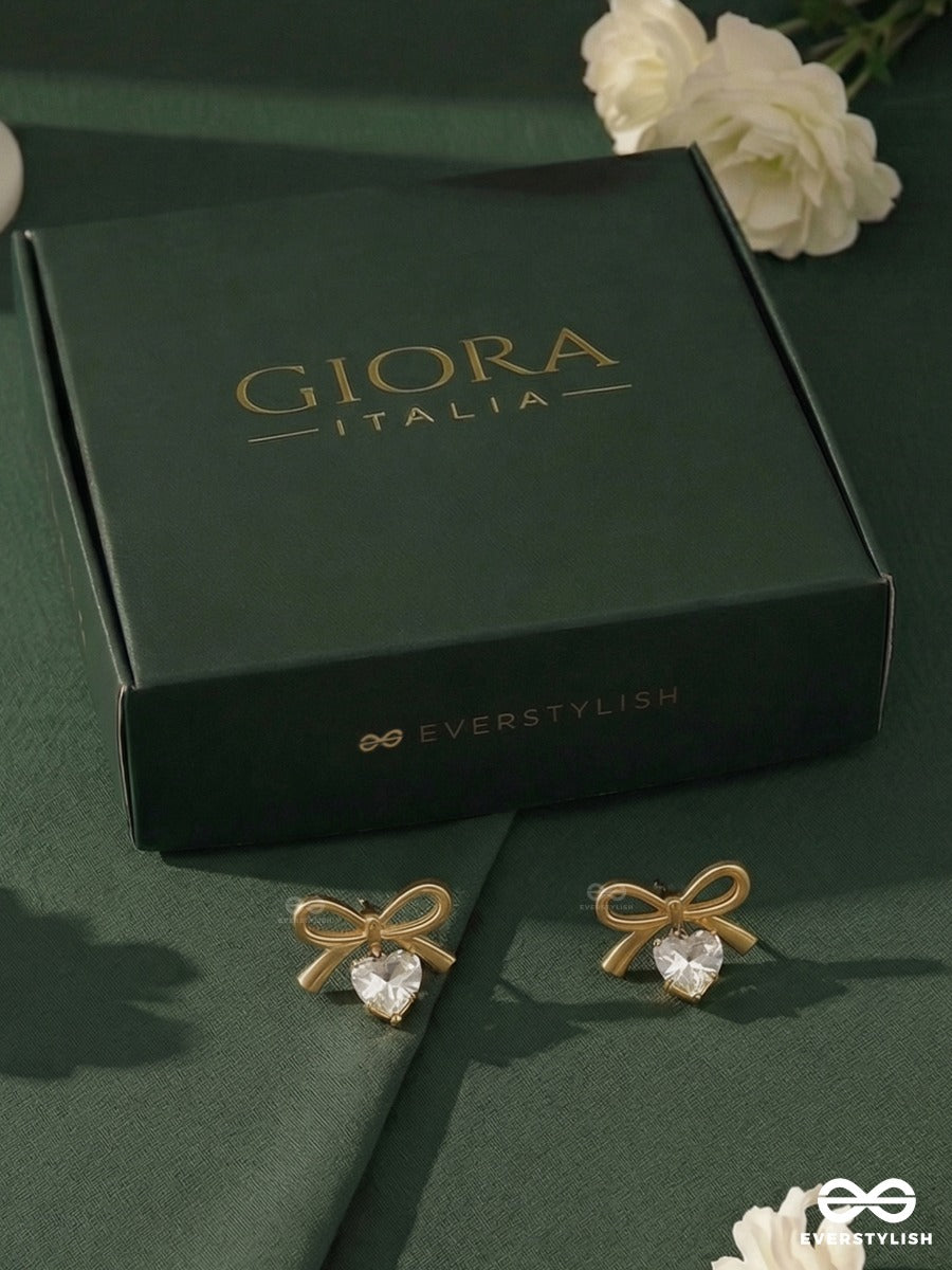 Giora Italia - Satin Blink – Stainless Steel 18K Gold Plated Anti-Tarnish Crystal Drop Bow Earrings