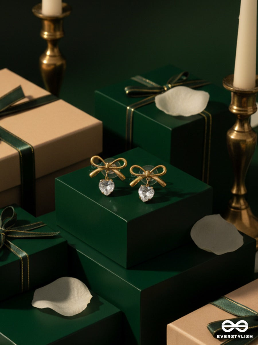 Giora Italia - Satin Blink – Stainless Steel 18K Gold Plated Anti-Tarnish Crystal Drop Bow Earrings