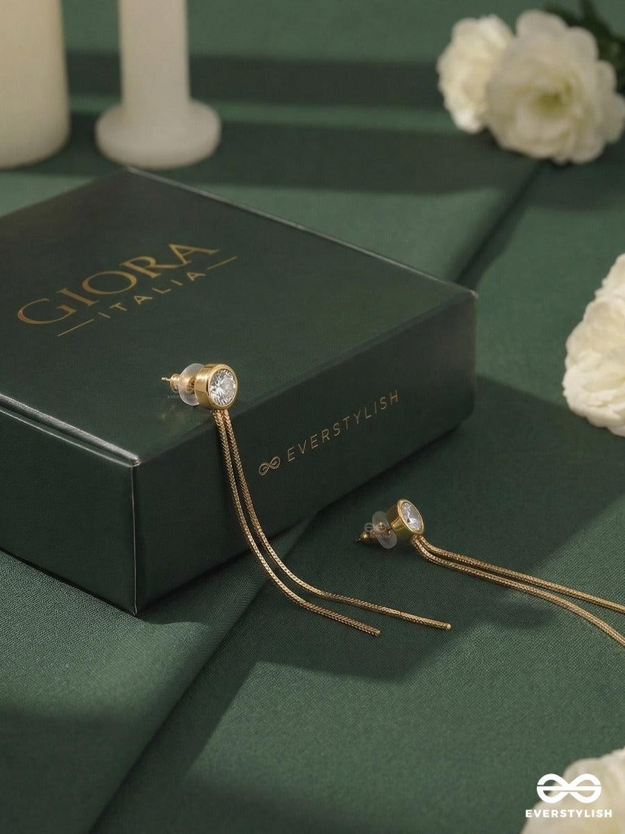 Giora Italia - Stilo Trace – Stainless Steel 18K Gold Plated Anti-Tarnish Drop Chain Earrings