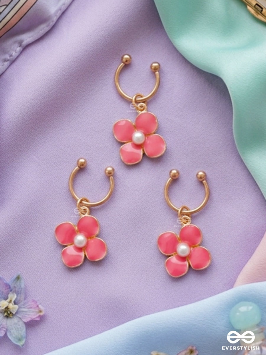 Hibi Kiss – Tropical Flower Hair Accessory Set Of 3 With Coral Enamel Charms And Gold Details