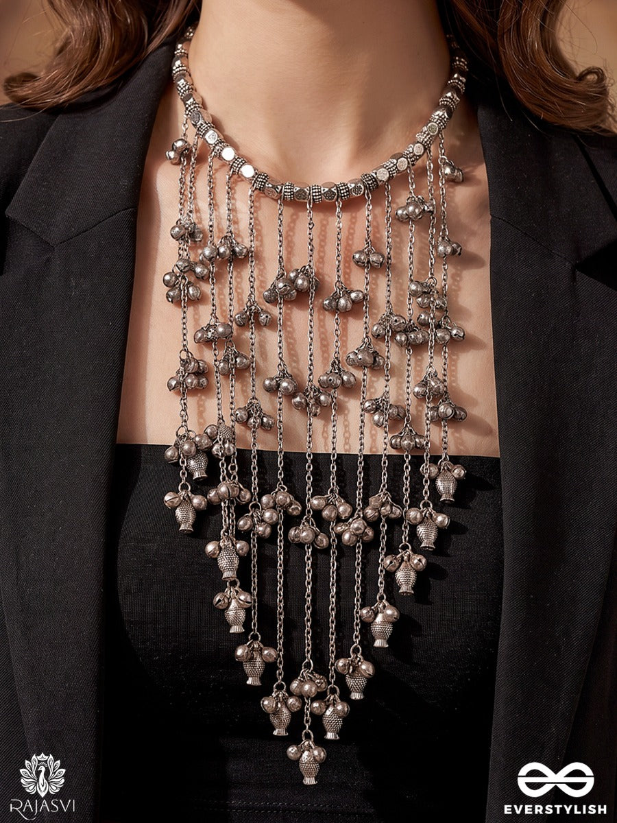 Ranjhana – Oxidised Necklace With Cascading Chains And Silver-Tone Drops