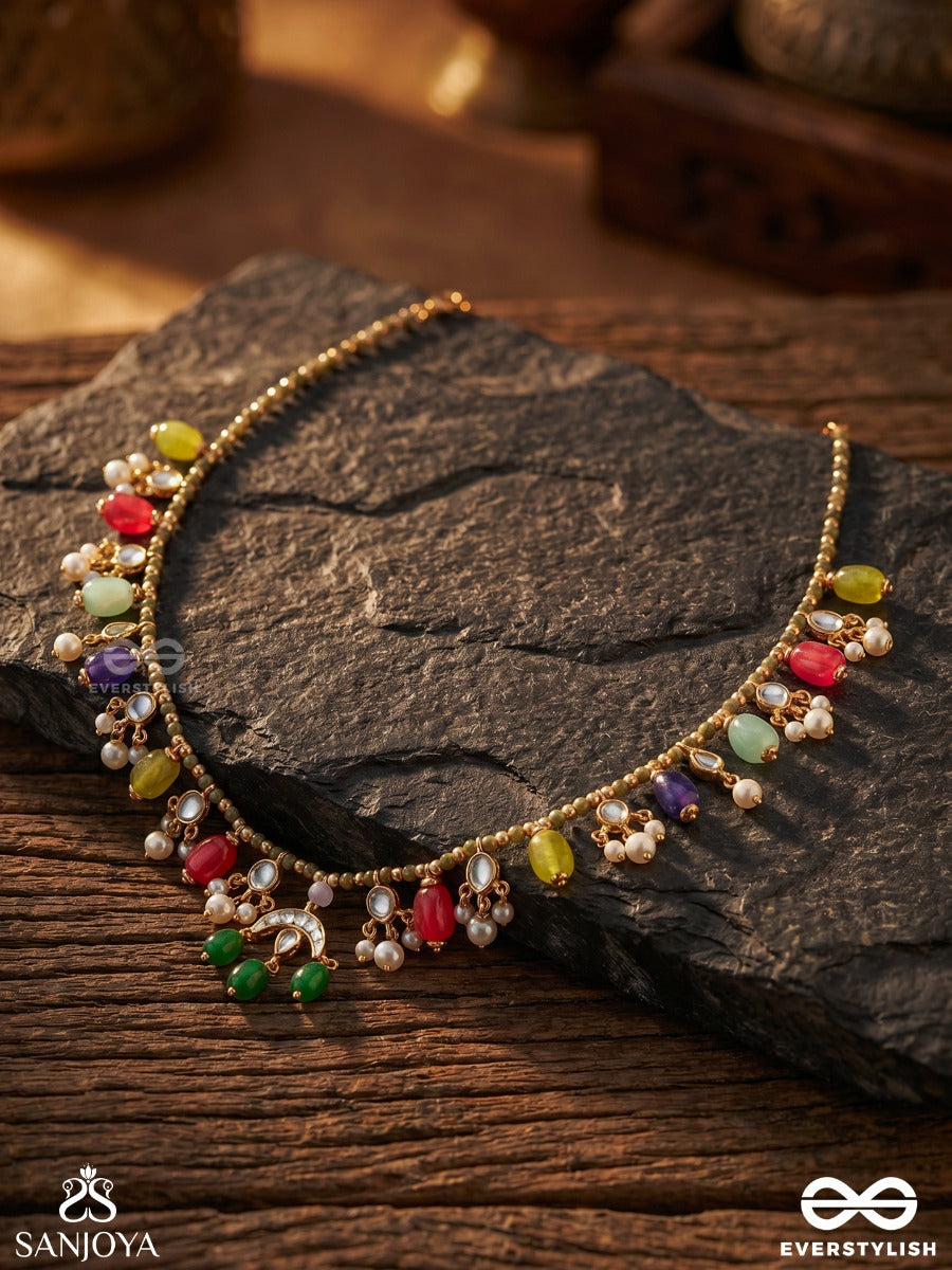 Manoranjini – One Who Brings Delight – Festive Necklace With Multi-Colour Gem Drops, Pearl Accents And Heritage Detailing