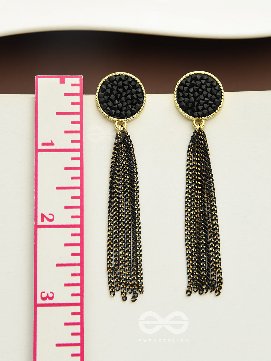 The Raven Cascade- Black And Golden Earrings