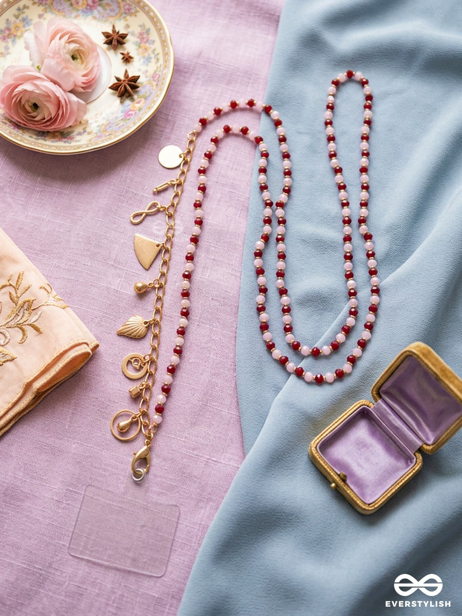 Cherry Call – Red Beaded Phone Sling With Gold-Tone Details