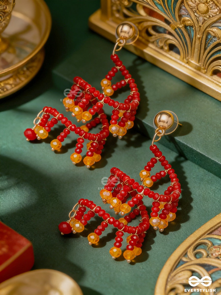 Fire Twist – Red Crystal Spiral Earring With Amber Drops