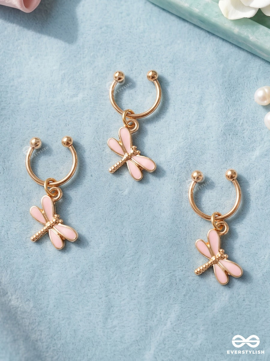 Blush Wings – Gold-Tone Hair Accessory Set Of 3 With Dragonfly Charms
