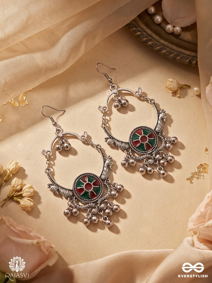 Gulmohar – Oxidised Earrings With Colourful Enamel And Ghungroo Drops