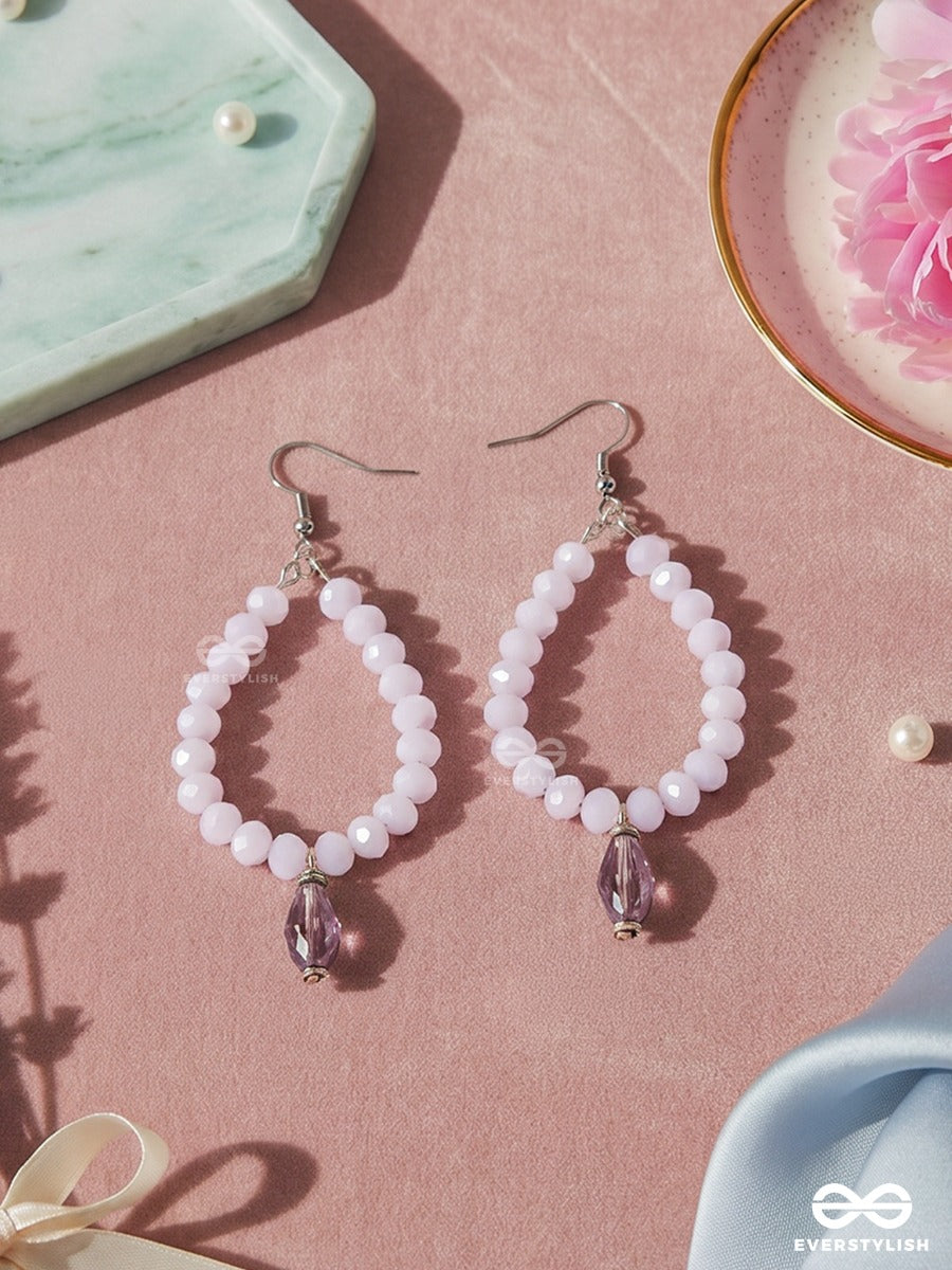 Dusty Rose – Teardrop Beaded Earrings With Soft Pink Faceted Beads And Smoky Crystal Drop
