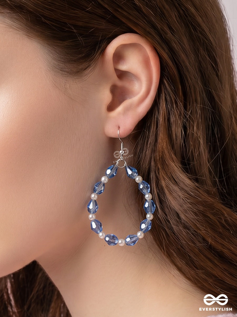 Blue Ripple – Faceted Blue Bead Earrings With Lustrous Pearl Teardrop Accents