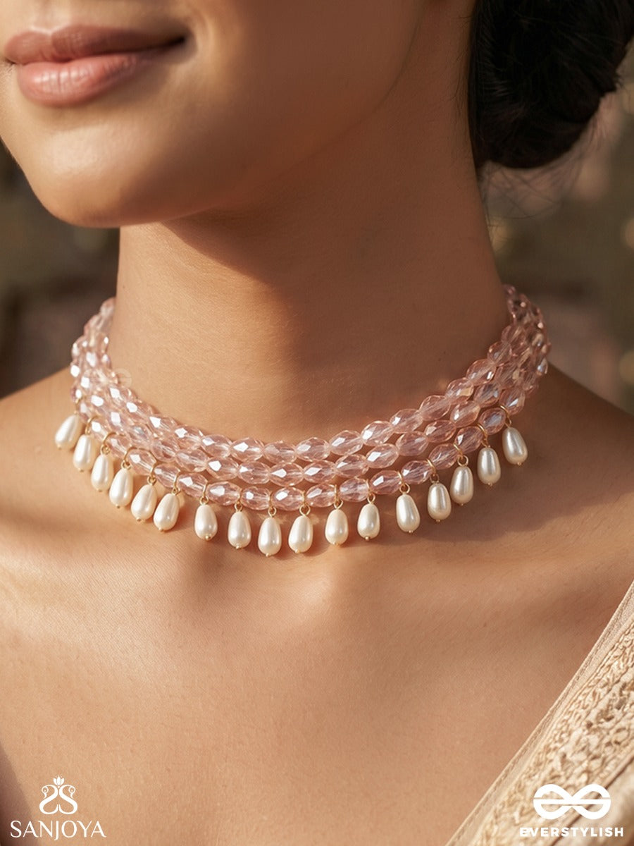 Pushkari – Sacred Lotus – Elegant Three-Row Choker With Lustrous Pearl Strands And Delicate Pearl Fringes