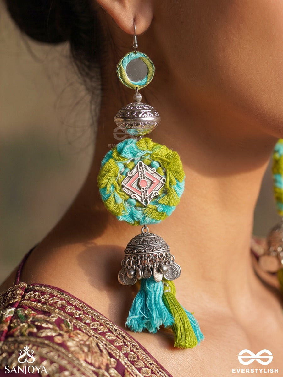 Mayukhini – Radiant Rays – Heritage Earrings With Multicolour Meenakari Florals, Peacock Motifs And Oxidised Danglers