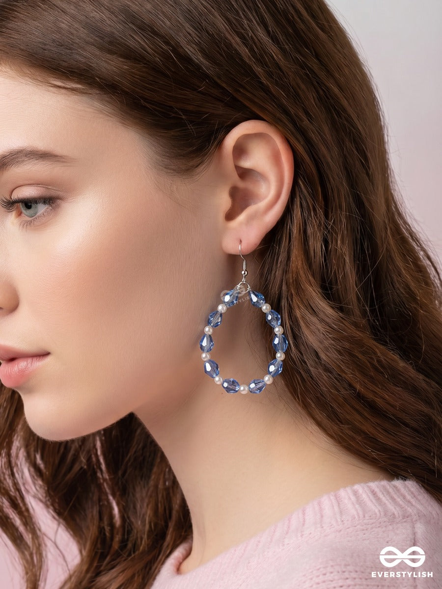 Blue Ripple – Faceted Blue Bead Earrings With Lustrous Pearl Teardrop Accents