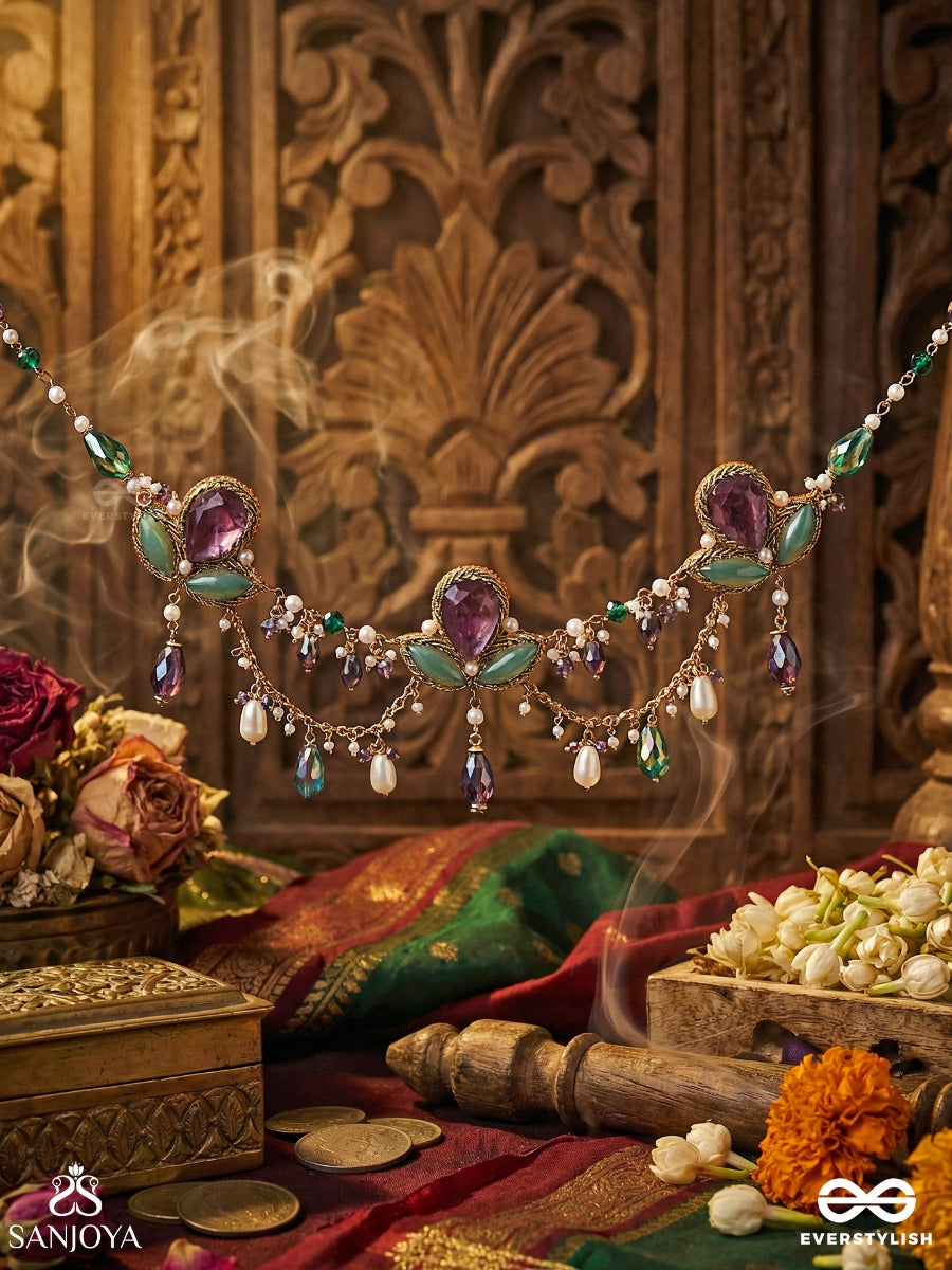Aabharan - The Royal Ornament - Stones, Beads, Glass And Pearl Drop Embroidered Neckpiece With Anti-Tarnish Coating