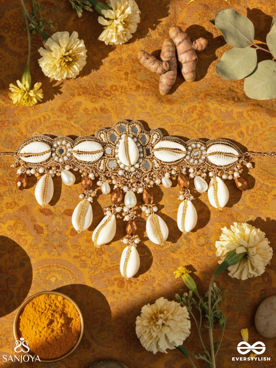 Lavana- The Coast Memoirs- Shells, Beads And Glass Drops Hand Embroidered Choker Neckpiece
