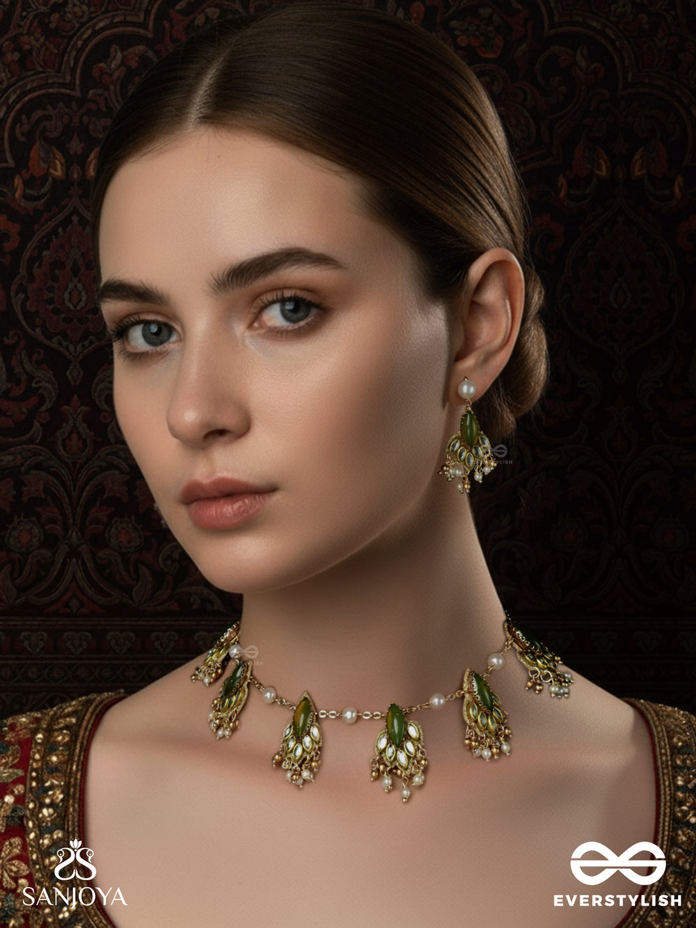 Kshamini - Graceful Lady - Delicate Kundan Set With Neckpiece And Earrings