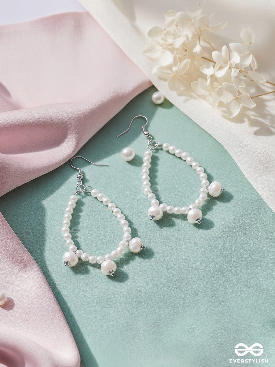 Moon Bloom – Delicate Pearl Hoop Earrings With Faceted Bead Accents