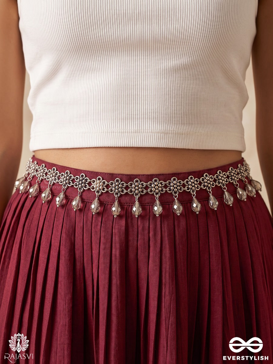 Sukriti – Oxidised Waist Chain With Floral Links And Danglers