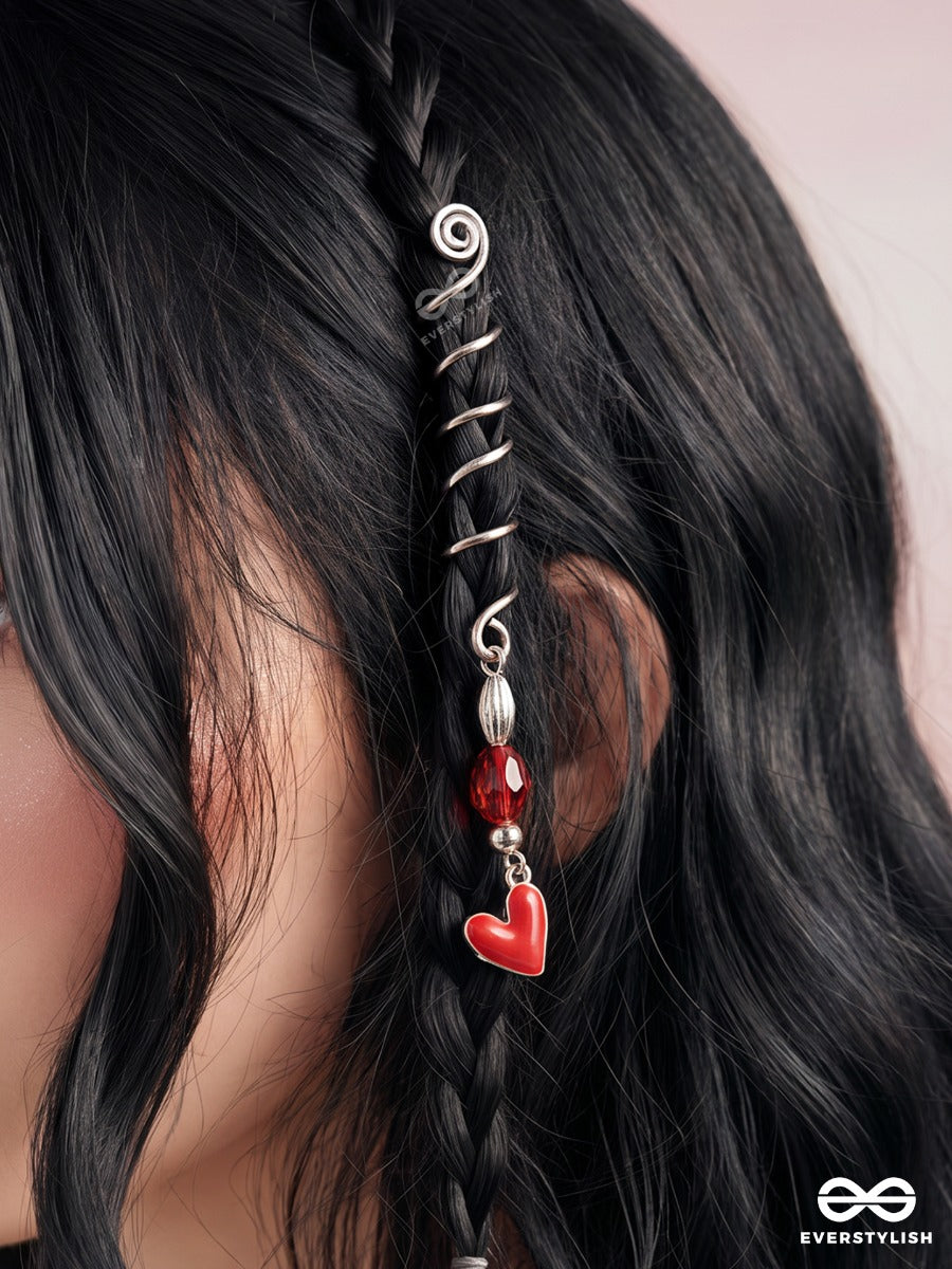 Heartbeat – Silver Spiral Braidlet With Red Heart Charm And Bead Details